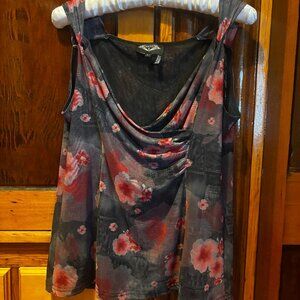 Vintage Angel II Pink and Gray Surplice Sleeveless Floral Top Size Large